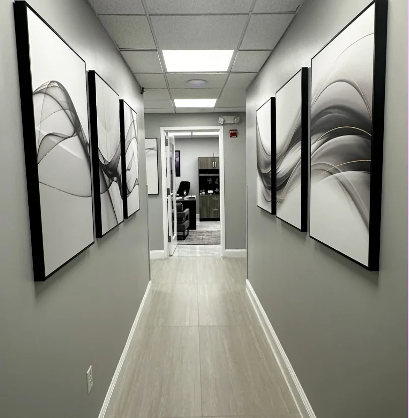 Art-lined hallway inside the Dynamic Dental Arts office