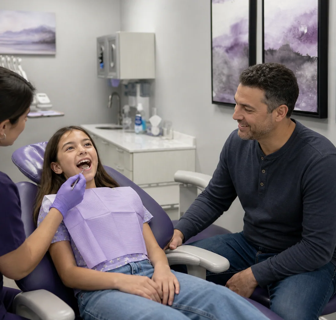 Father and child sharing a reassuring moment during a dental visit