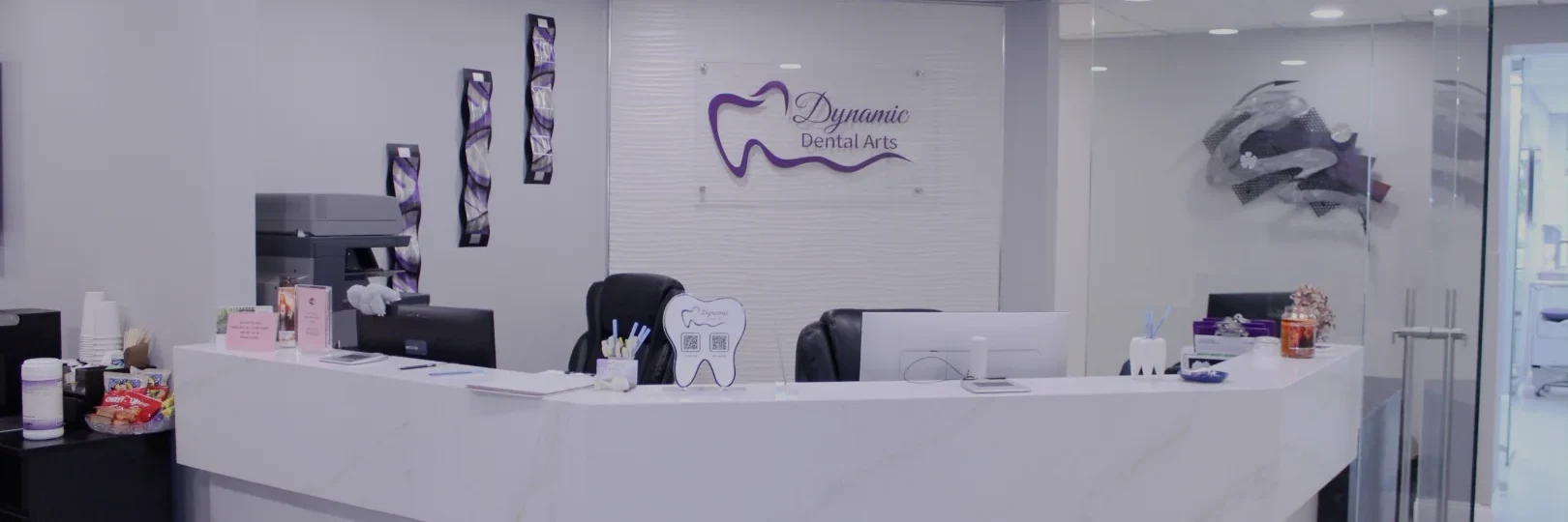 Reception desk inside Dynamic Dental Arts in Wayne, New Jersey