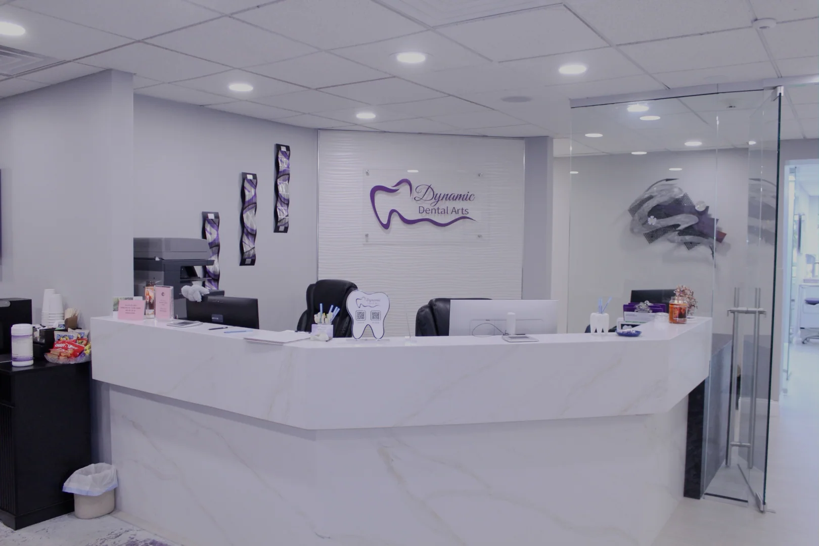 Reception desk inside Dynamic Dental Arts in Wayne, New Jersey