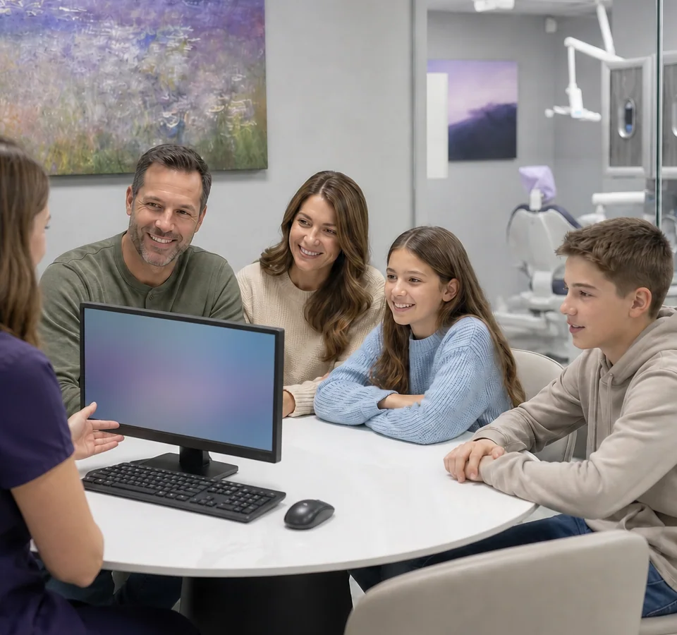 Family discussing a dental care plan together
