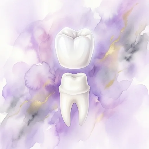 Watercolor illustration of a same-day dental crown made and placed in one visit at Dynamic Dental Arts in Wayne, NJ