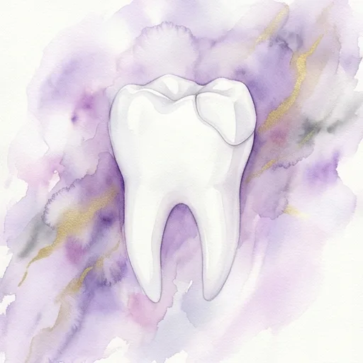 Watercolor illustration of a porcelain onlay restoring part of a molar