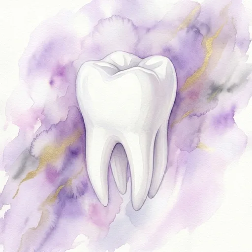 Watercolor illustration of a whole natural tooth after a gentle extraction
