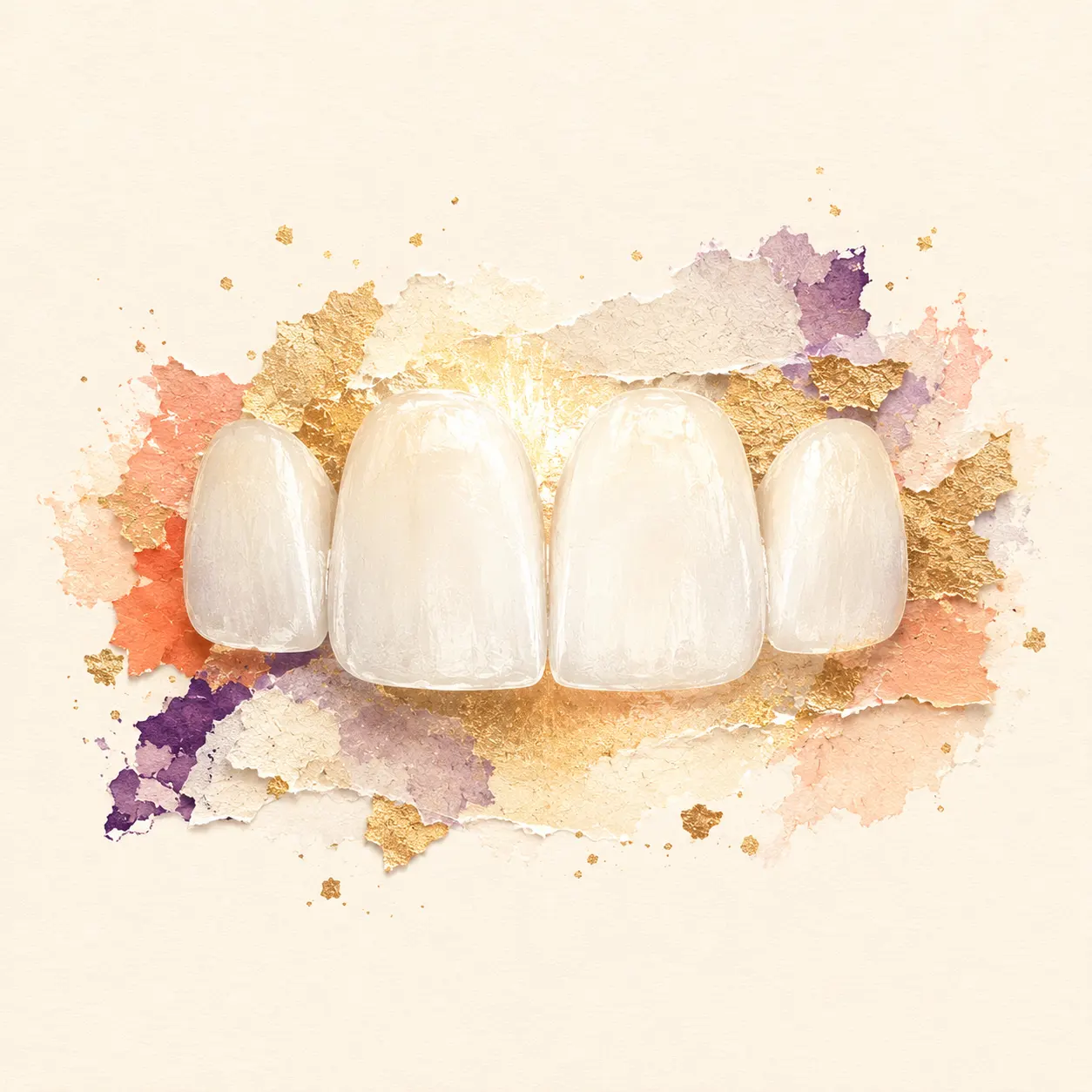 Collage artwork of a bright sunburst representing professional teeth whitening
